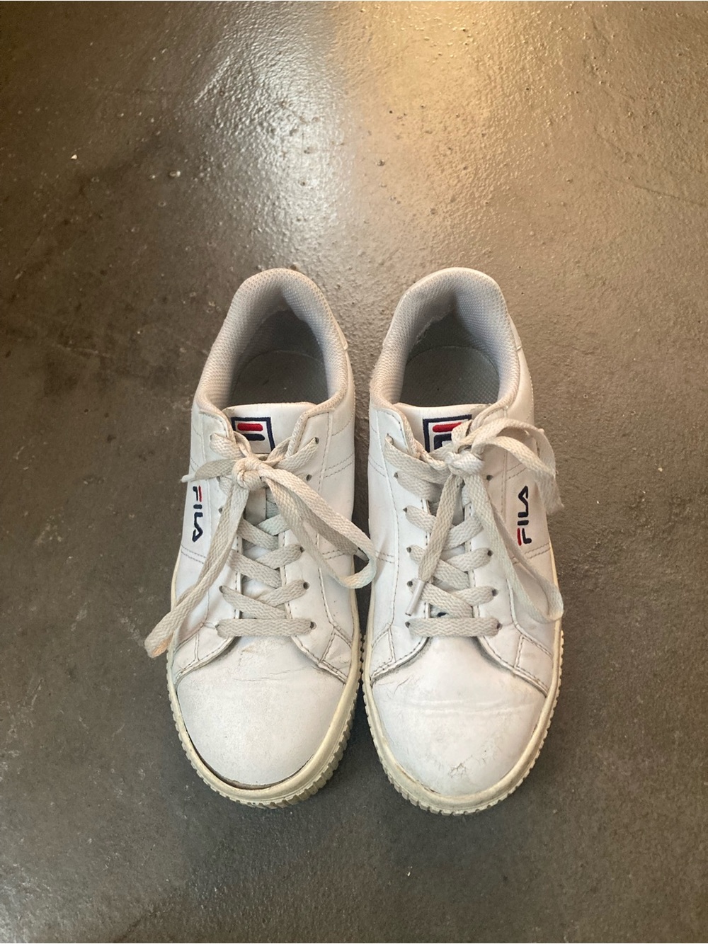 Fila White Sneakers with Navy & Red Logo